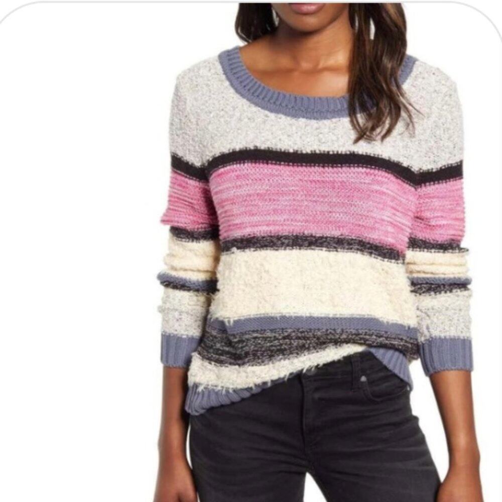 Caslon from Nordstrom Marl Stripe V-Back Sweater, Large EUC